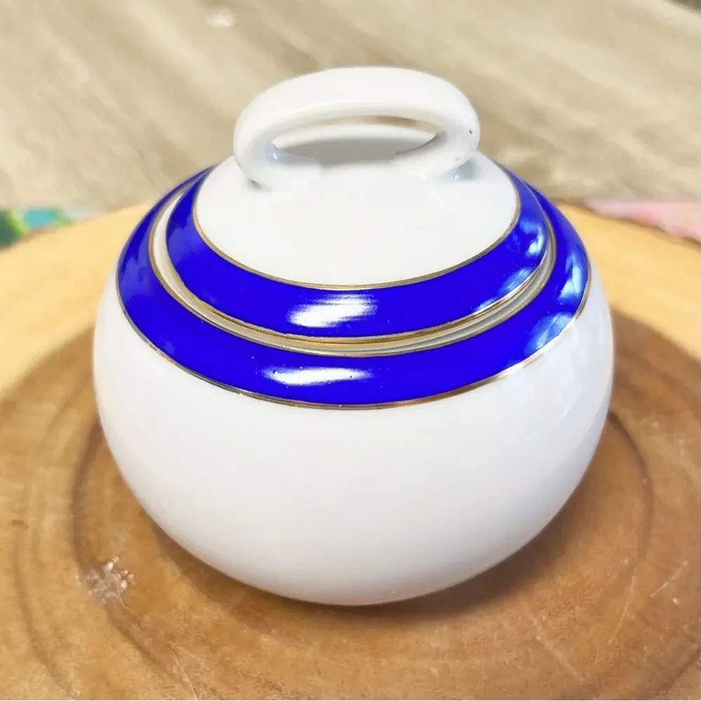Vintage Walbrzych Poland Demitasse Espresso Set Blue Gold Porcelain 10 Pc RARE